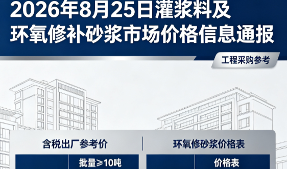 公安2026年8月25日灌浆料及环氧修补砂浆市场价格信息通报